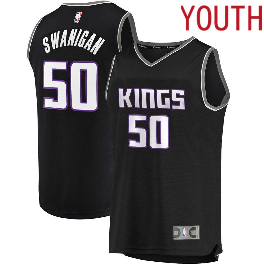 Youth Sacramento Kings 50 Caleb Swanigan Fanatics Branded Black Fast Break Replica Player NBA Jersey